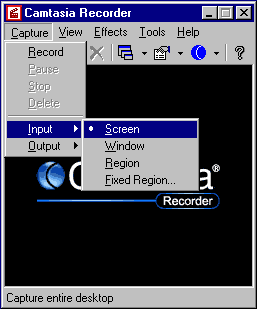 camtasia recorder - input set to screen