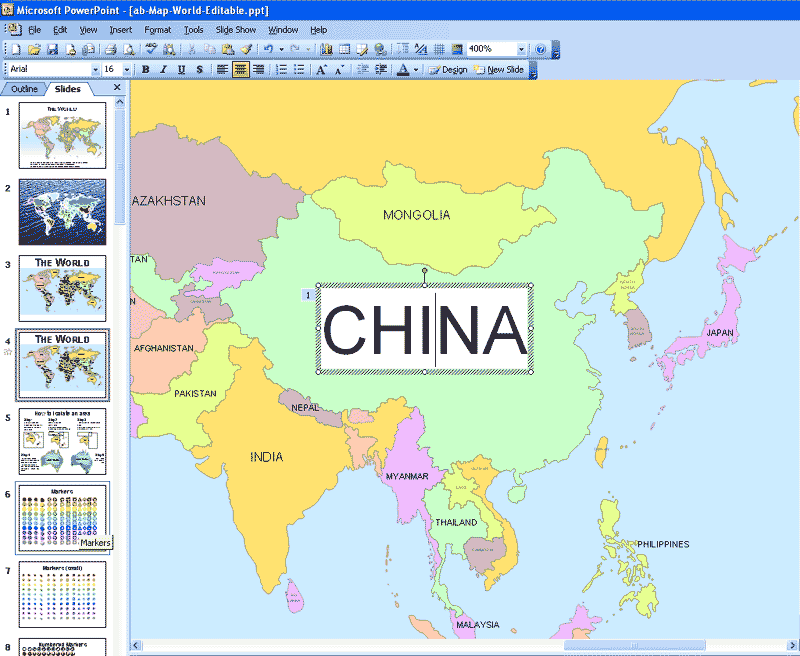 Detailed World Map being edited in powerpoint